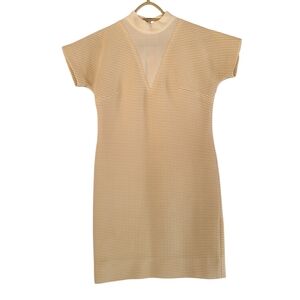 Vintage 1960s Ivory/cream Mod Shift Dress Textured Knit Metal Zipper Size Small